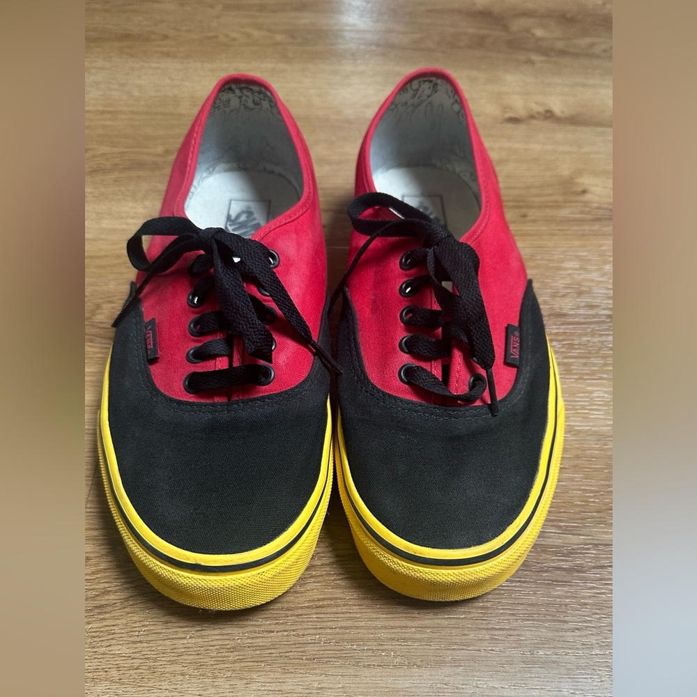 Vans Red and Black Sneakers with Yellow Sole